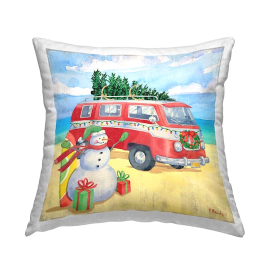 Stupell Industries Holiday Christmas Beach Van Throw Pillow